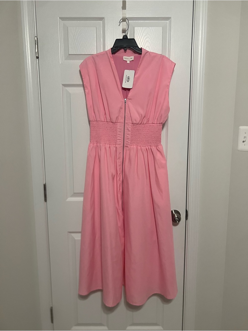 Smocked Waist Pink Zip-Front women’s Dress